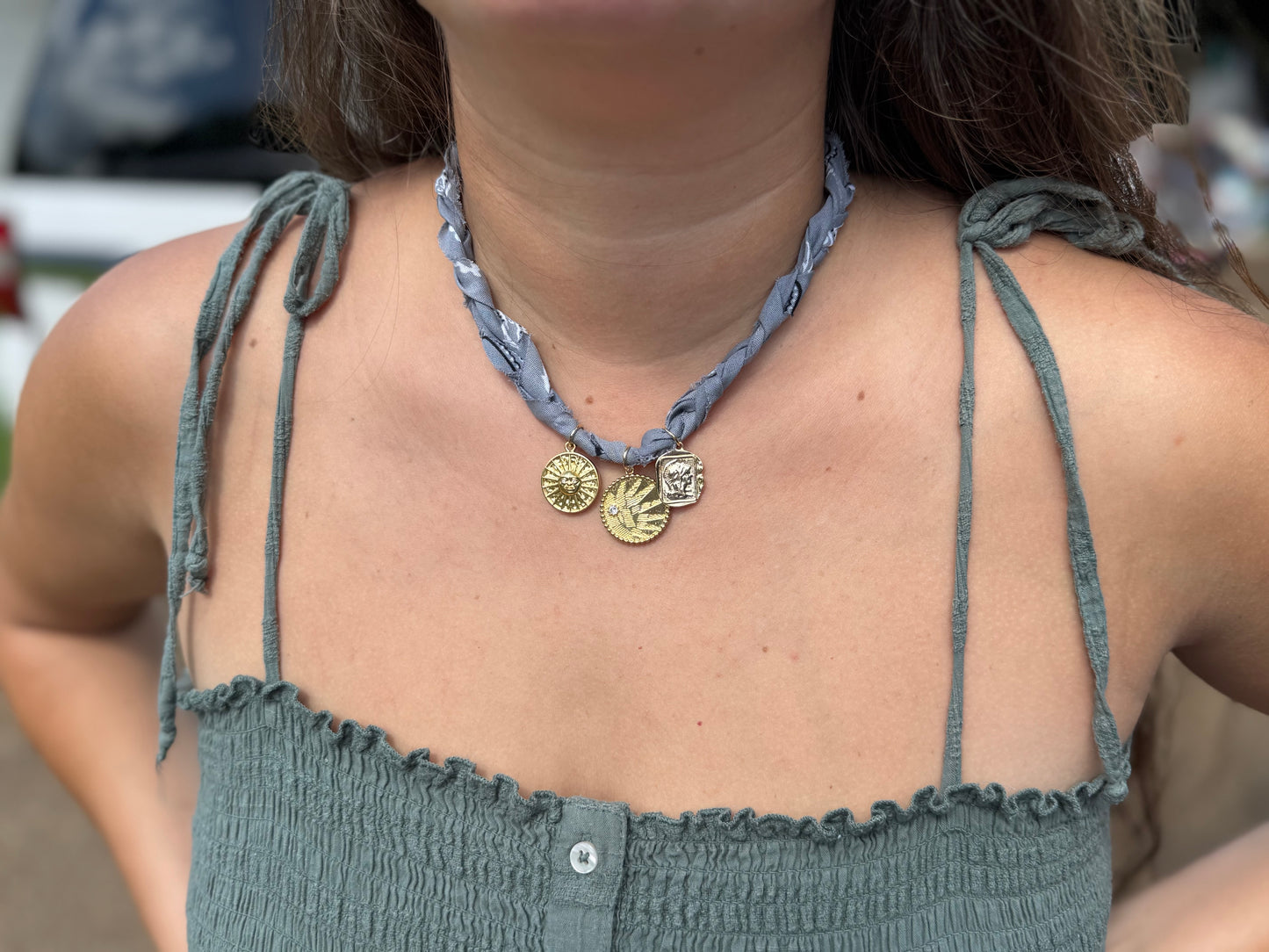 Beachy grey bandana necklace