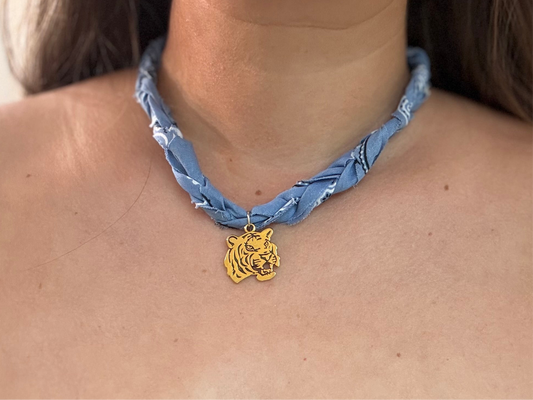 Washed blue Memphis tigers bandana necklaces